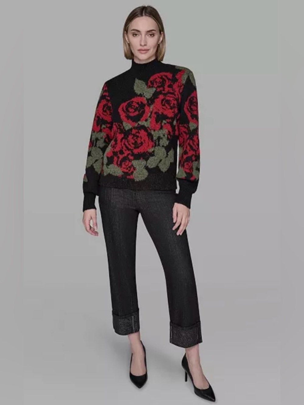 KARL LAGERFELD PARIS
Women's Mock Neck Rose Print Sweater - Picture 5 of 6